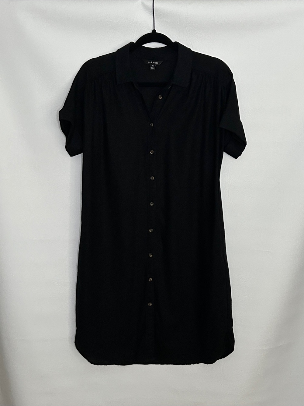 Well Worn Black Linen Blend Button Front Shirt Dress M